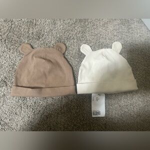 Adorable Bear Ear Baby Beanies in light beige and dark beige melange
